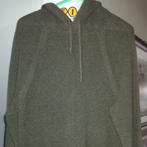 Abercrombie Loose Knit Hoodie Dark Olive Green Sweater - Size Medium - Picture 3 of 6